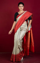 Handwoven Dupion Raw Silk Saree in Pistachio Green and Red with Rich Pallu