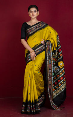 Dolabedi Tussar Silk Saree in Pineapple Yellow, Black and Multicolored Thread Work