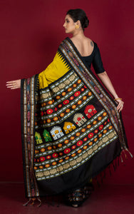 Dolabedi Tussar Silk Saree in Pineapple Yellow, Black and Multicolored Thread Work