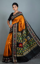 Dolabedi Tussar Silk Saree in Apricot Orange, Black and Multicolored Thread Work