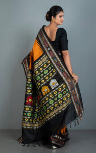 Dolabedi Tussar Silk Saree in Apricot Orange, Black and Multicolored Thread Work