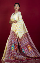 Handwoven Striped Raw Silk Saree with Dolabedi work Pallu in Hampton Yellow, Off White, Red Oxide and Multicolored