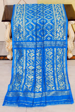 Soft Zari Brocade Dhakai Jamdani Saree in Strobe Blue and Golden