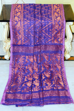 Soft Zari Brocade Dhakai Jamdani Saree in Purple, Pink and Copper