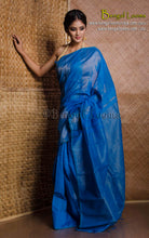 Handwoven Crowned Temple Border Soft Cotton Kanjivaram Saree in Mariner Blue