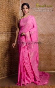 Handwoven Crowned Temple Border Soft Cotton Kanjivaram Saree in Pink