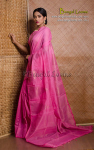Temple Border Cotton Silk Saree in Pink - Bengal Looms India