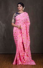 Embroidery Work Chinnon Silk Saree in Pink - Bengal Looms India