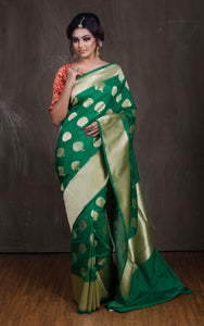 Semi Katan Banarasi Silk Saree in Green and Gold