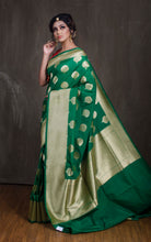 Semi Katan Banarasi Silk Saree in Green and Gold