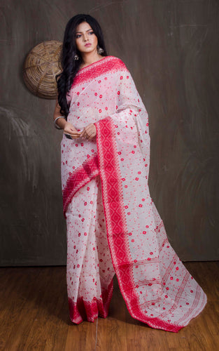 Buy White Color Bengal Handloom Soft Cotton Saree (With Blouse)- HS251039 |  www.maanacreation.com