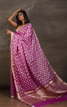 Resham Cotton Banarasi Jamdani Saree in Purple, Off White and Matt Gold