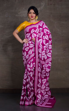 Pure Silk Hand Embroidery Kantha Stitch Saree in Magenta and White Thread Work