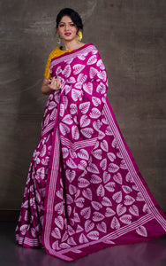 Pure Silk Hand Embroidery Kantha Stitch Saree in Magenta and White Thread Work