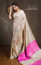 Color Dyed Soft Natural Tussar Silk Saree in Beige and Cyan