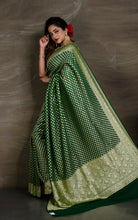 Pure Khaddi Georgette Banarasi Saree in Bottle green and Gold - Bengal Looms India