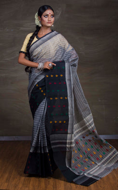 Bengal Handloom Cotton Bomkai Saree in Grey and Black