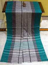 Bengal Handloom Designer Cotton Saree in Light Grey, Black and Teal