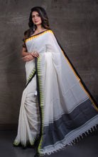 Bengal Handloom Designer Cotton Saree in Off white with Ganga Jamuna crowned Temple Border