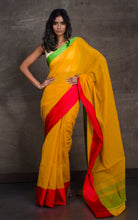 Bengal Handloom Designer Cotton Saree in Yellow, Red and Green