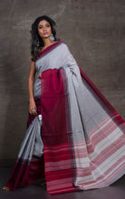 Bengal Handloom Designer Cotton Saree in Grey, Maroon and Black