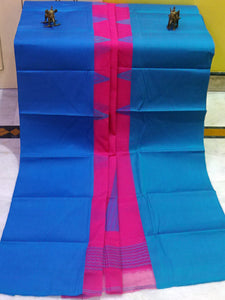 Mahapar Bengal Handloom Cotton Saree in Fuscia and Blue