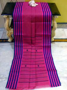 Premium Quality Bengal Handloom Cotton Saree in Fandango Pink and Navy Blue