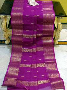 Tangail Handloom Cotton Banarasi Saree in Purple and Gold Zari Work