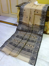 Bengal Handloom Cotton Baluchari Saree in Beige and Black