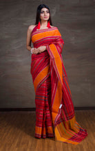 Bengal Handloom Begampuri Cotton Saree in Red, Burnt Orange, Black and Off white