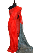 Soft Bhagalpuri Silk Saree with woven Floral Muslin Pallu in Red and Light Grey