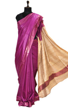 Soft Bhagalpuri Silk Saree with Natural Gicha Tussar Pallu in Purple and Brush Gold Zari Work