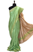 Soft Bhagalpuri Silk Saree with Natural Gicha Tussar Pallu in Mint Green and Brush Gold Zari Work