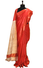 Soft Bhagalpuri Silk Saree with Natural Gicha Tussar Pallu in Red and Brush Gold Zari Work