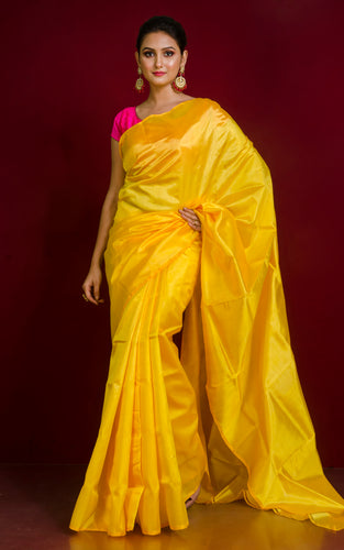 Soft Bishnupuri Katan Silk Saree in Bright Golden Yellow
