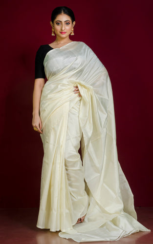 Soft Bishnupuri Katan Silk Saree in Chiffon White