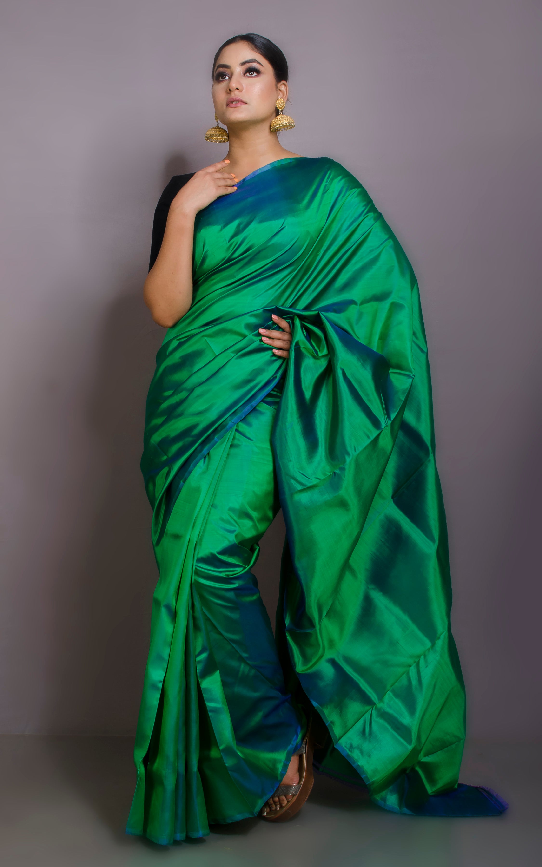 Mint green satin silk saree with embroidered border only on Kalki | Silk  sarees, Saree, Green satin