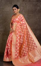 Handwoven Cotton Chanderi Saree in Salmon Pink and Muted Gold