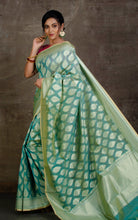 Handwoven Cotton Chanderi Saree in Lucite Green, Beige and Muted Gold