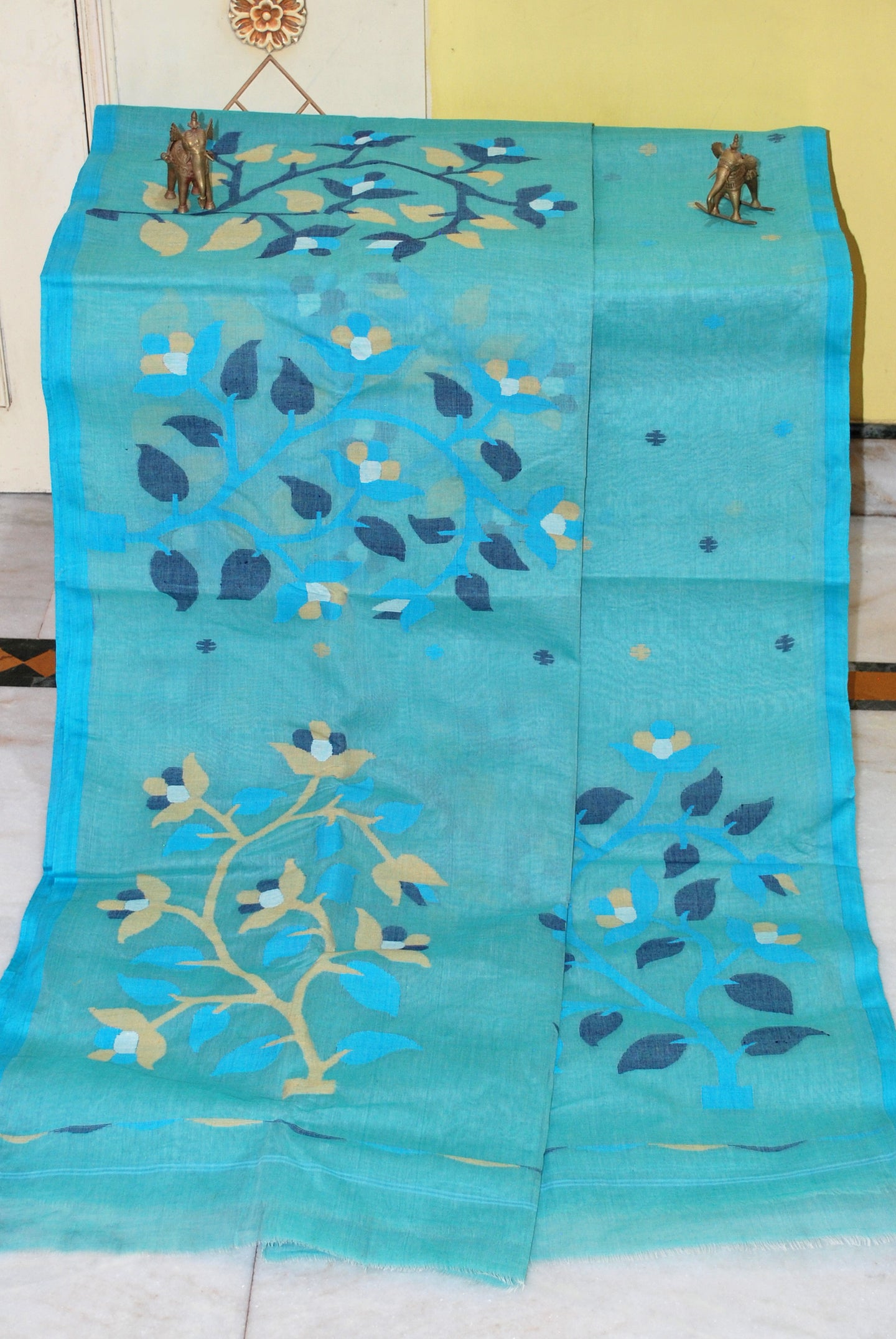 Skirt Nakshi Hand Work Jamdani Saree in Cyan, Torquoise, Beige and Multicolored Thread Work