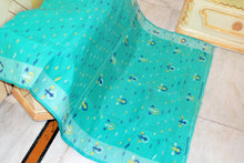 Traditional Hand Karat Work Cotton Jamdani Saree in Sea Green and Multicolored Thread Work