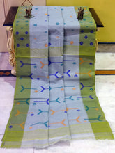 Hand Work Cotton Dhakai Jamdani Saree in Grey, Green and Multicolored