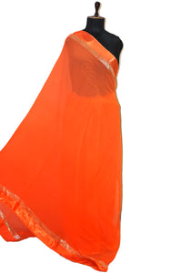 Designer Dual Shaded Georgette Saree in Orange and Silver Zari Work