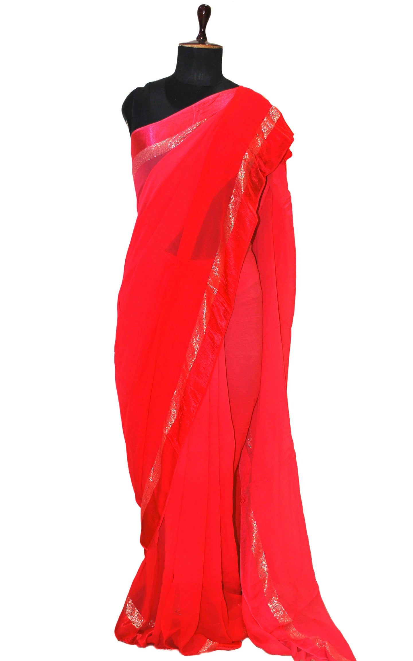 Designer Dual Shaded Georgette Saree in Paradise Pink and Silver Zari Work