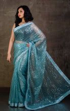 Designer Italian Net with Sequin Woven Bollywood Sarees in Pale Blue