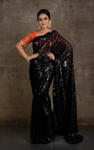 Designer Italian Net with Sequin Woven Bollywood Sarees in Black