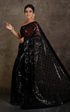 Designer Italian Net with Sequin Woven Bollywood Sarees in Black