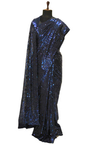 Designer Italian Net with Sequin Woven Bollywood Sarees in Admiral Blue