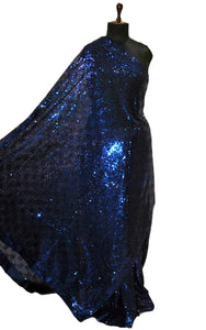 Designer Italian Net with Sequin Woven Bollywood Sarees in Admiral Blue