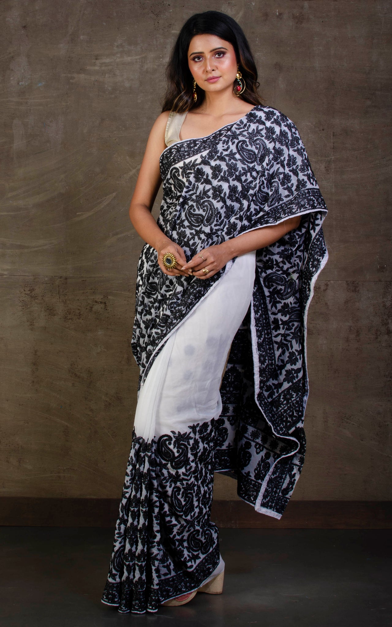 Women's Organza With Kashmiri Thread Work Saree Indian Designer Bollywood  Sari | eBay